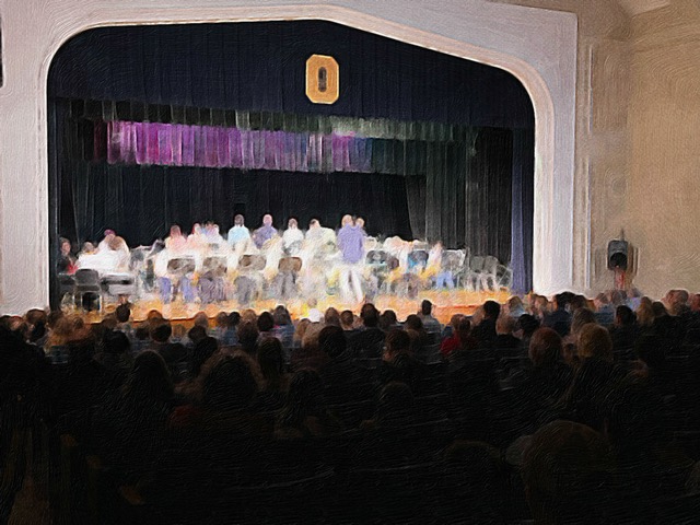 Rendering of future choir performance in a theater