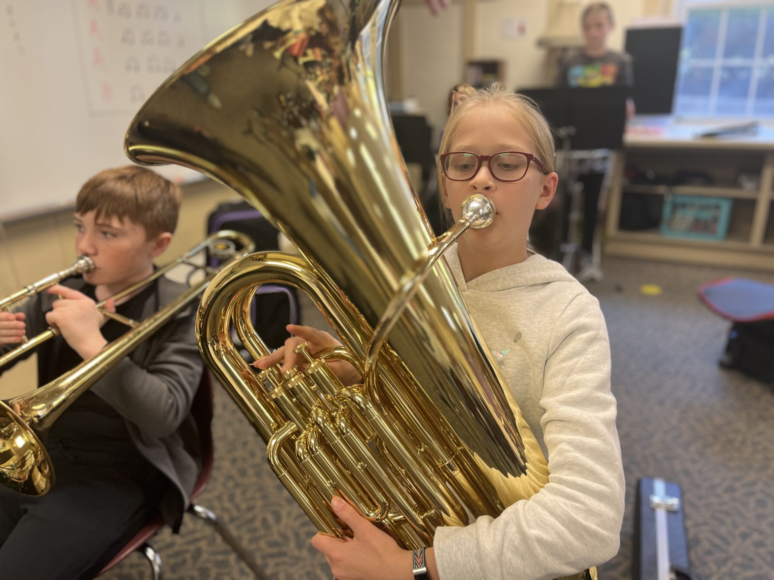 Student playing Tuba